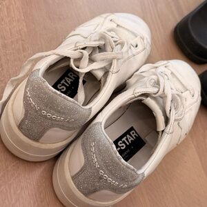 Golden Goose White and Silver Sneakers